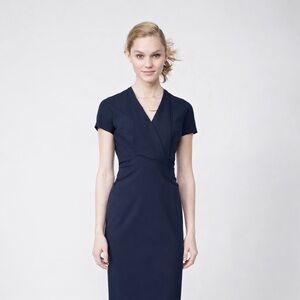 MM Lafleur Navy Short-Sleeve Wrap Sheath Dress